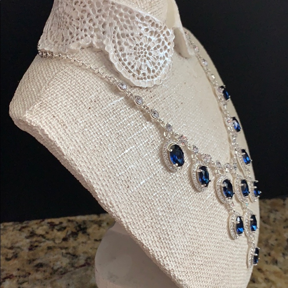 Gorgeous Faux Sapphire & Diamond Necklace - Picture 3 of 11